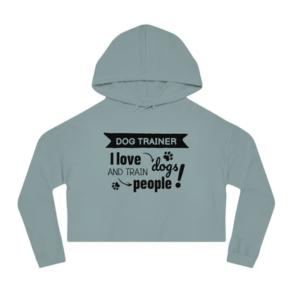 Light blue hoodie with text 'Dog Trainer I love dogs and train people' on a white background