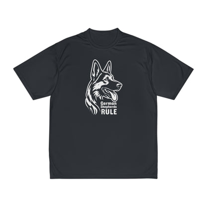 Black t-shirt with a German Shepherd design and 'German Shepherds Rule' text on a white background