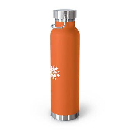 Orange water bottle with silver cap on a white background