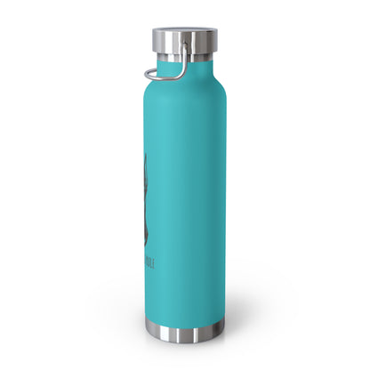 Turquoise water bottle with silver cap on a white background
