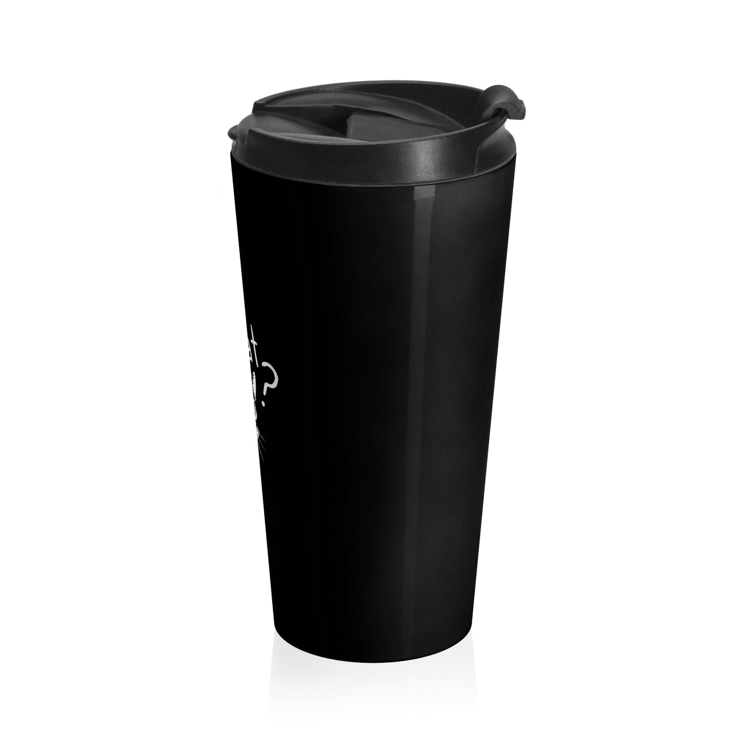 Black travel mug with a lid on a white background