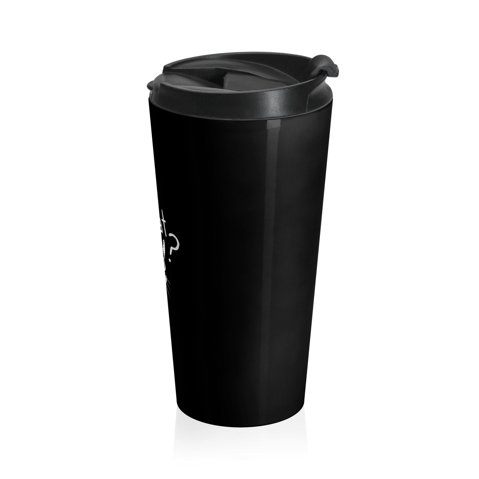 Black travel mug with a lid on a white background