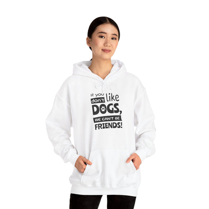 Person wearing a white hoodie with text on a white background