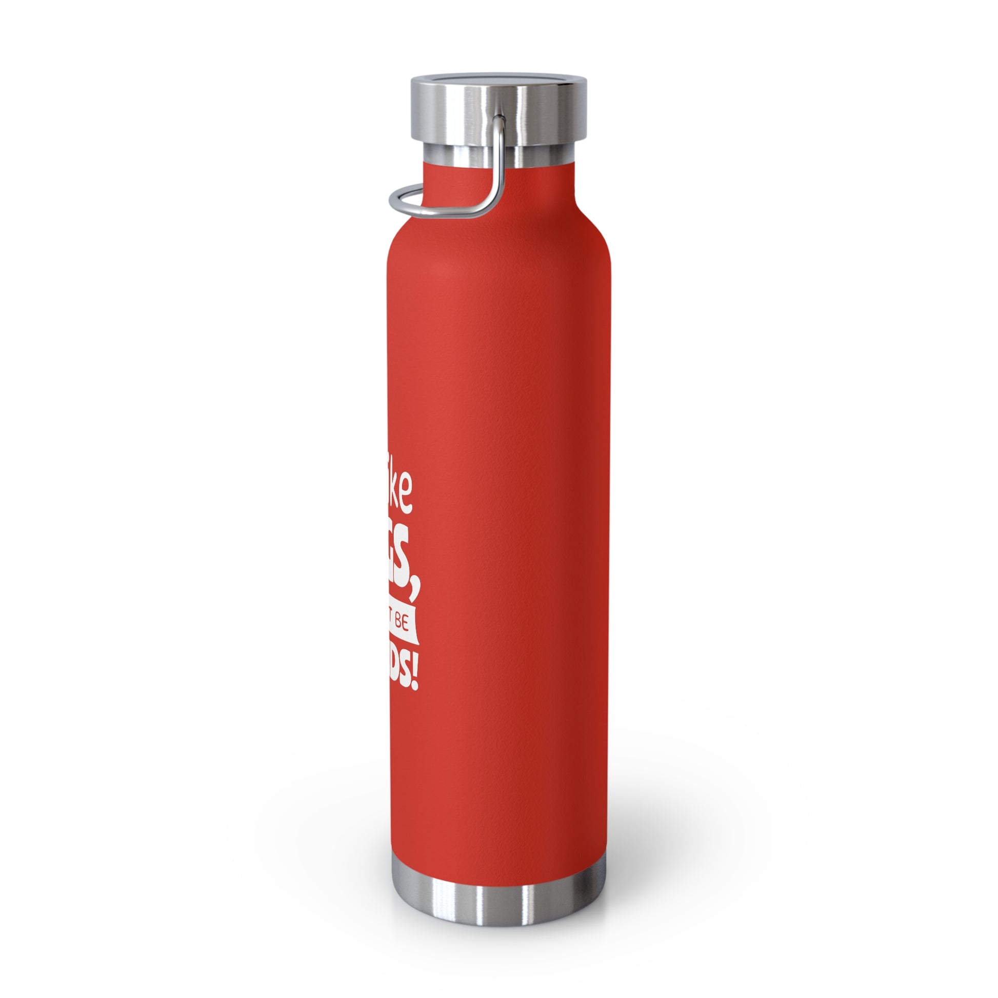 Red water bottle with silver cap on a white background