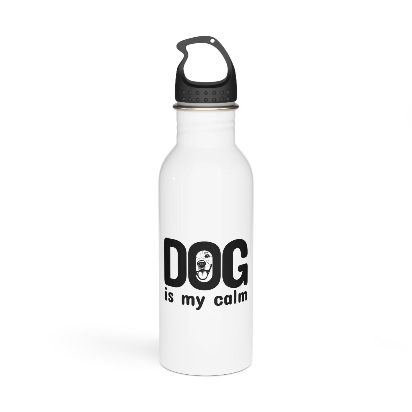 White water bottle with 'DOG is my calm' text on a white background