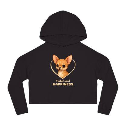Black hoodie with a chihuahua graphic and text on a white background
