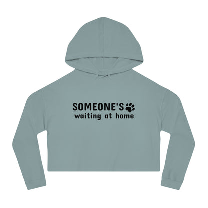 Light blue hoodie with text 'SOMEONE'S waiting at home' on a white background