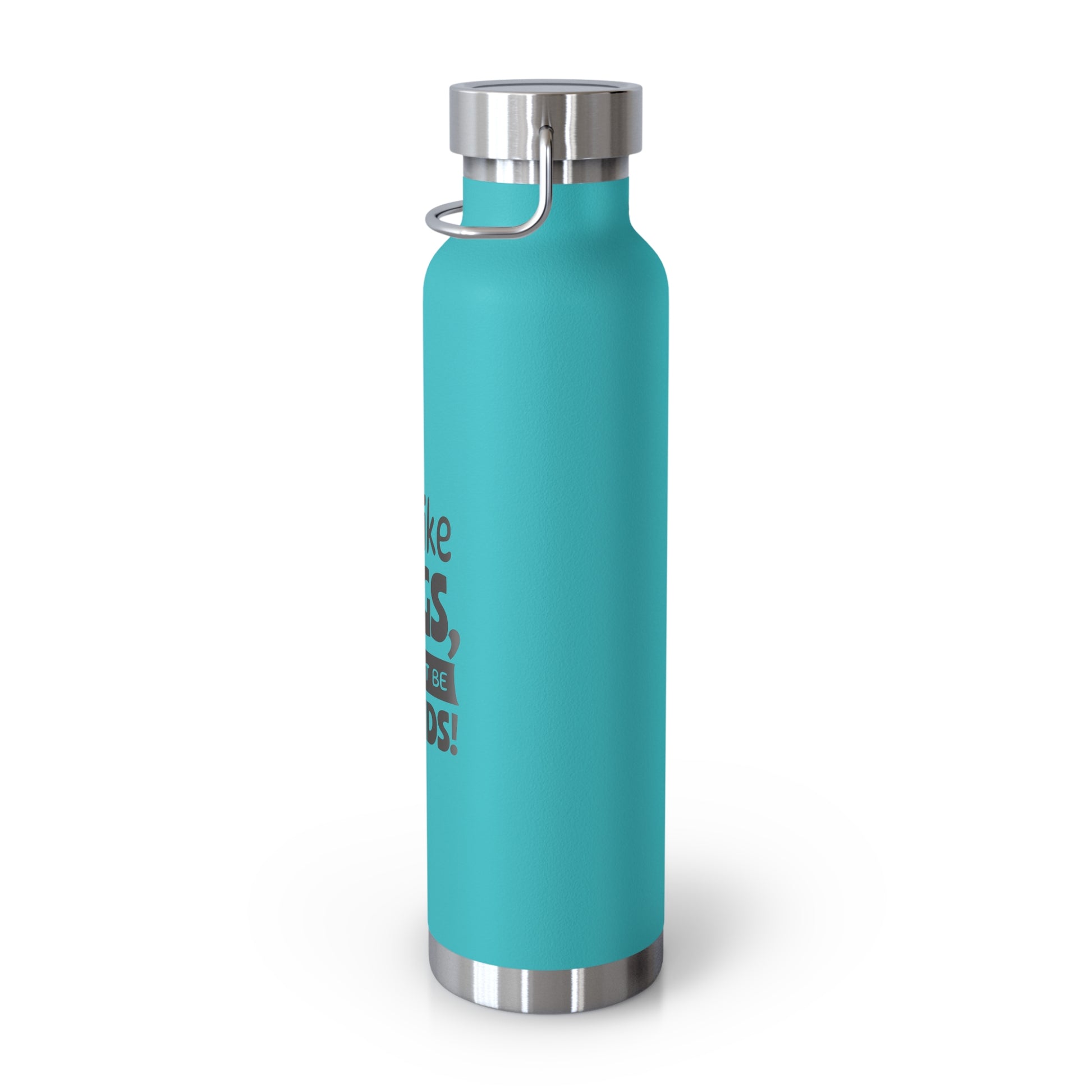 Turquoise water bottle with silver lid on a white background
