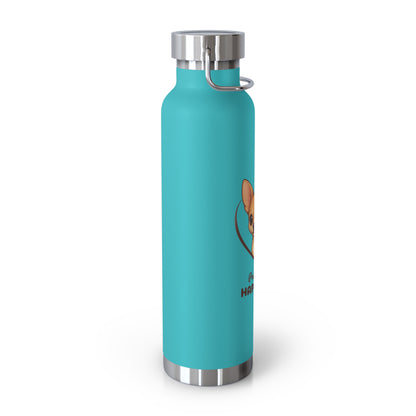 Turquoise water bottle with a silver lid on a white background