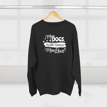 Black sweatshirt with white text on a hanger against a white background
