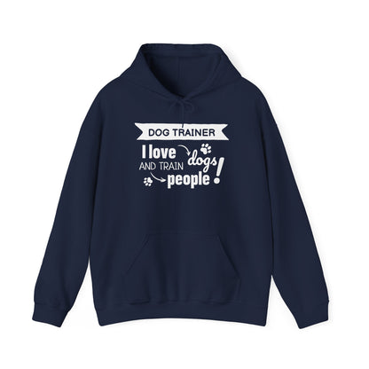 Navy blue hoodie with white text on a white background
