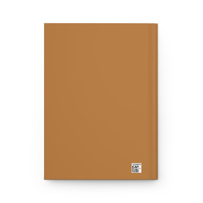 Brown notebook with a QR code on a white background