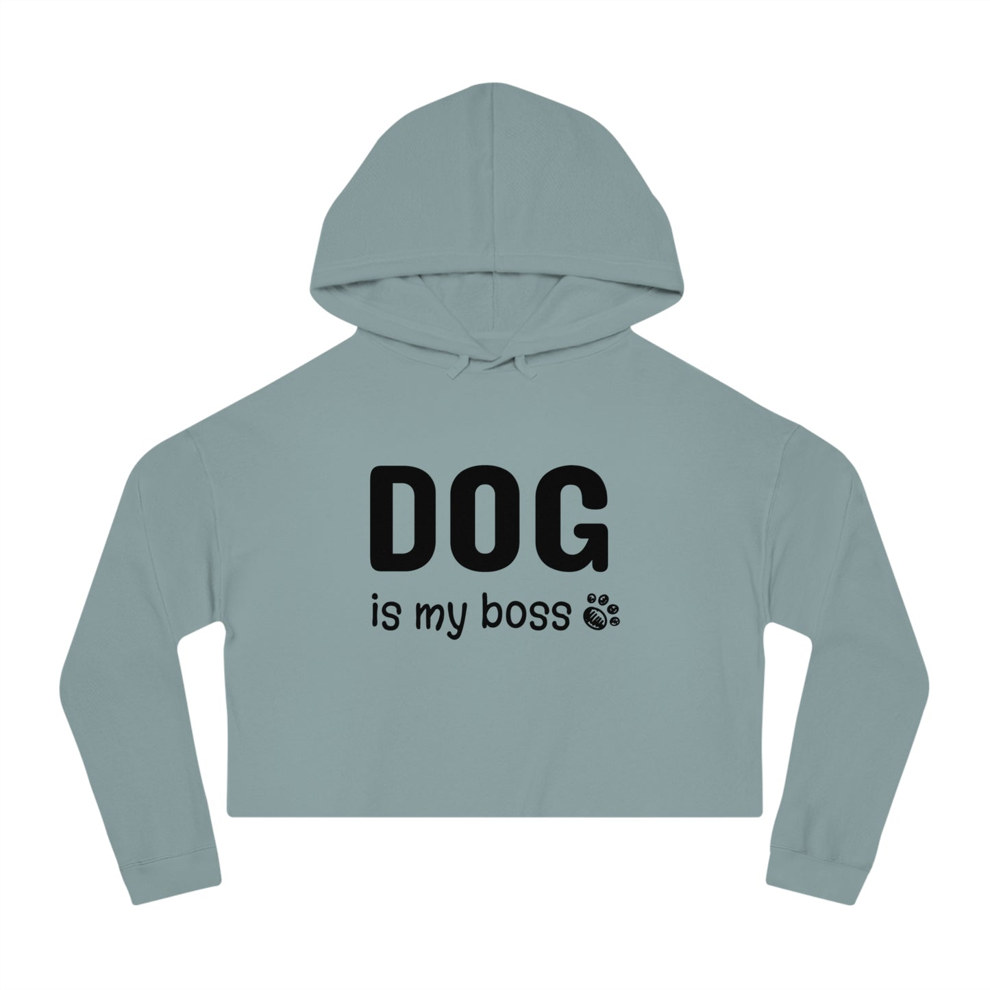 Light blue hoodie with 'DOG is my boss' text on a white background