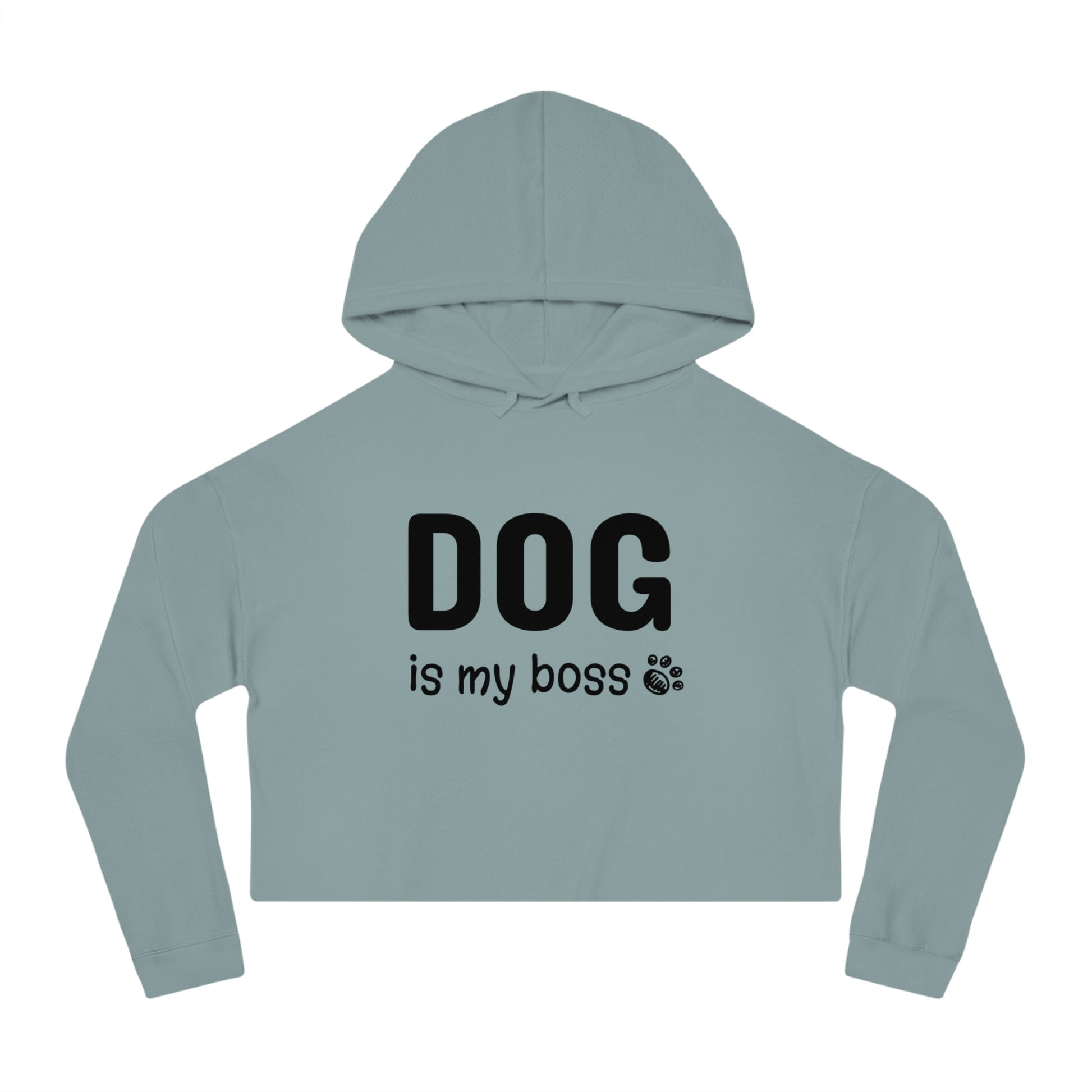 Light blue hoodie with 'DOG is my boss' text on a white background