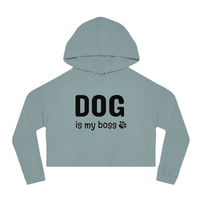 Light blue hoodie with 'DOG is my boss' text on a white background