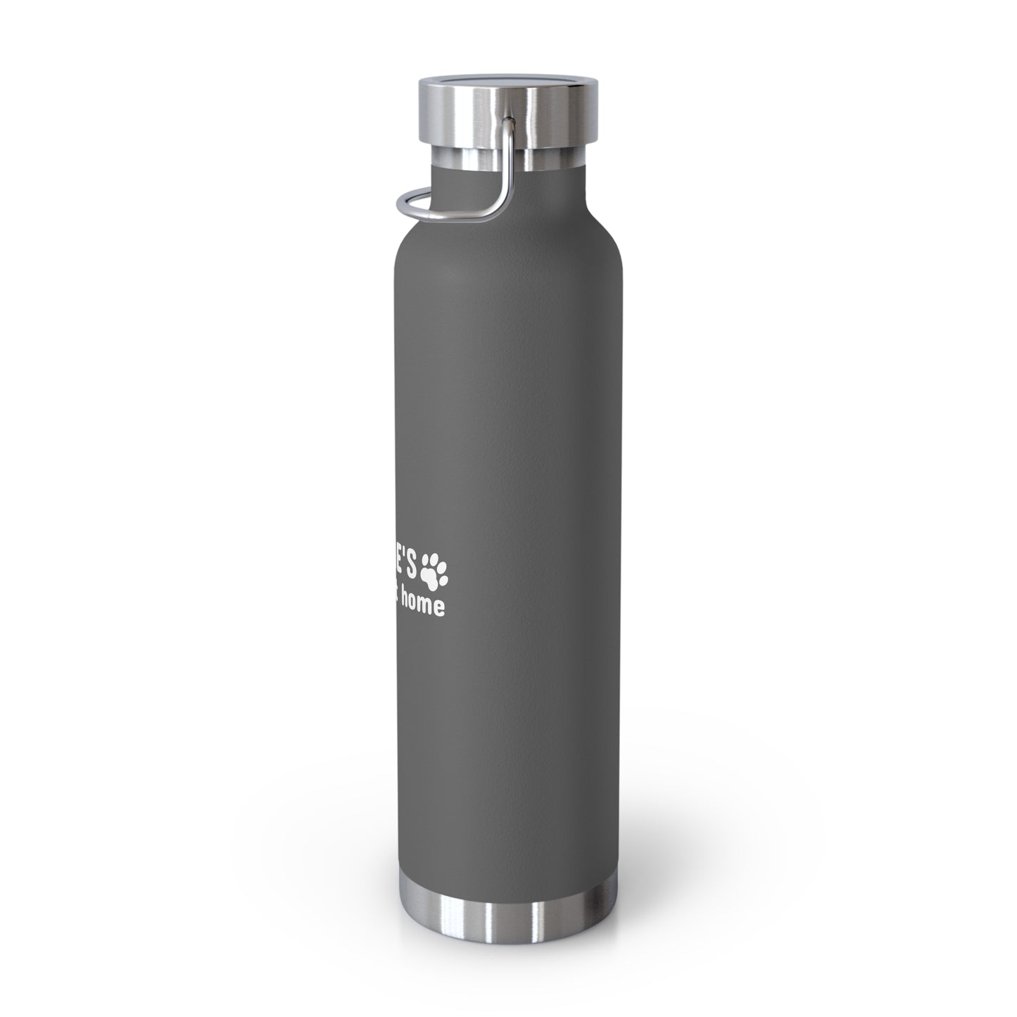 Gray water bottle with silver cap on a white background