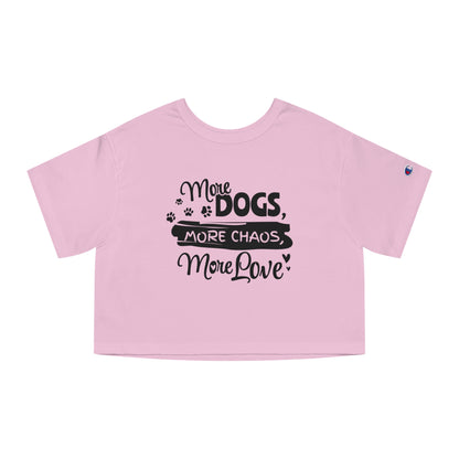 Pink crop top with black text and paw prints on a white background
