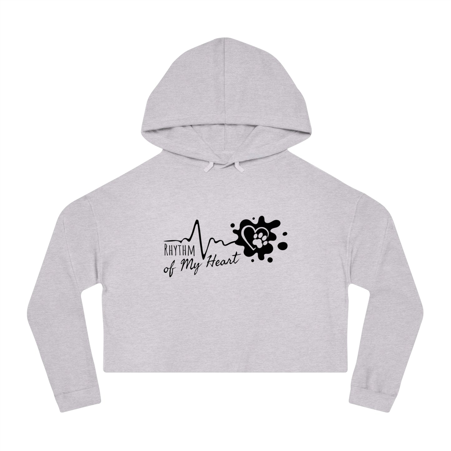 Gray cropped hoodie with 'Rhythm of My Heart' design on a white background