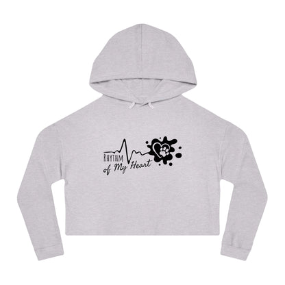 Gray cropped hoodie with 'Rhythm of My Heart' design on a white background