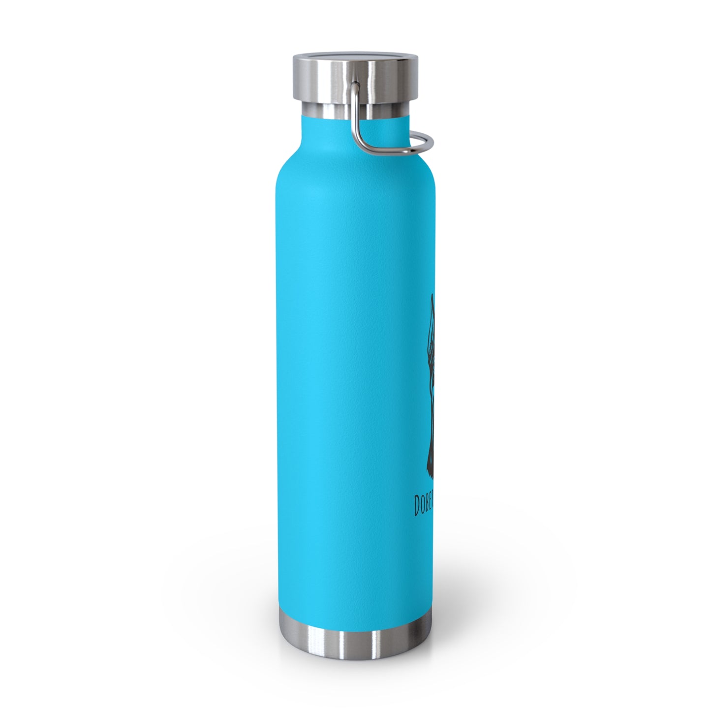 Blue water bottle with silver cap on a white background