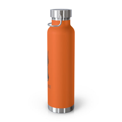 Orange water bottle with silver cap on a white background