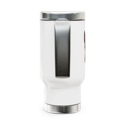 White tumbler with silver accents on a white background