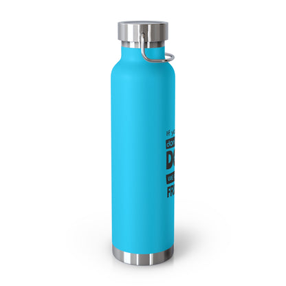 Turquoise water bottle with silver lid on a white background