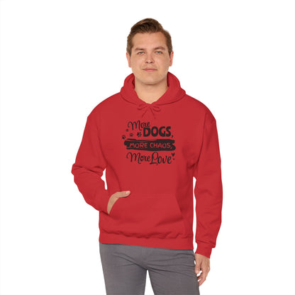 Person wearing a red hoodie with text on a white background
