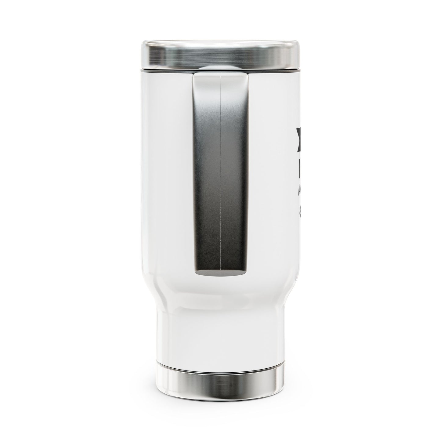 White tumbler with silver accents on a white background