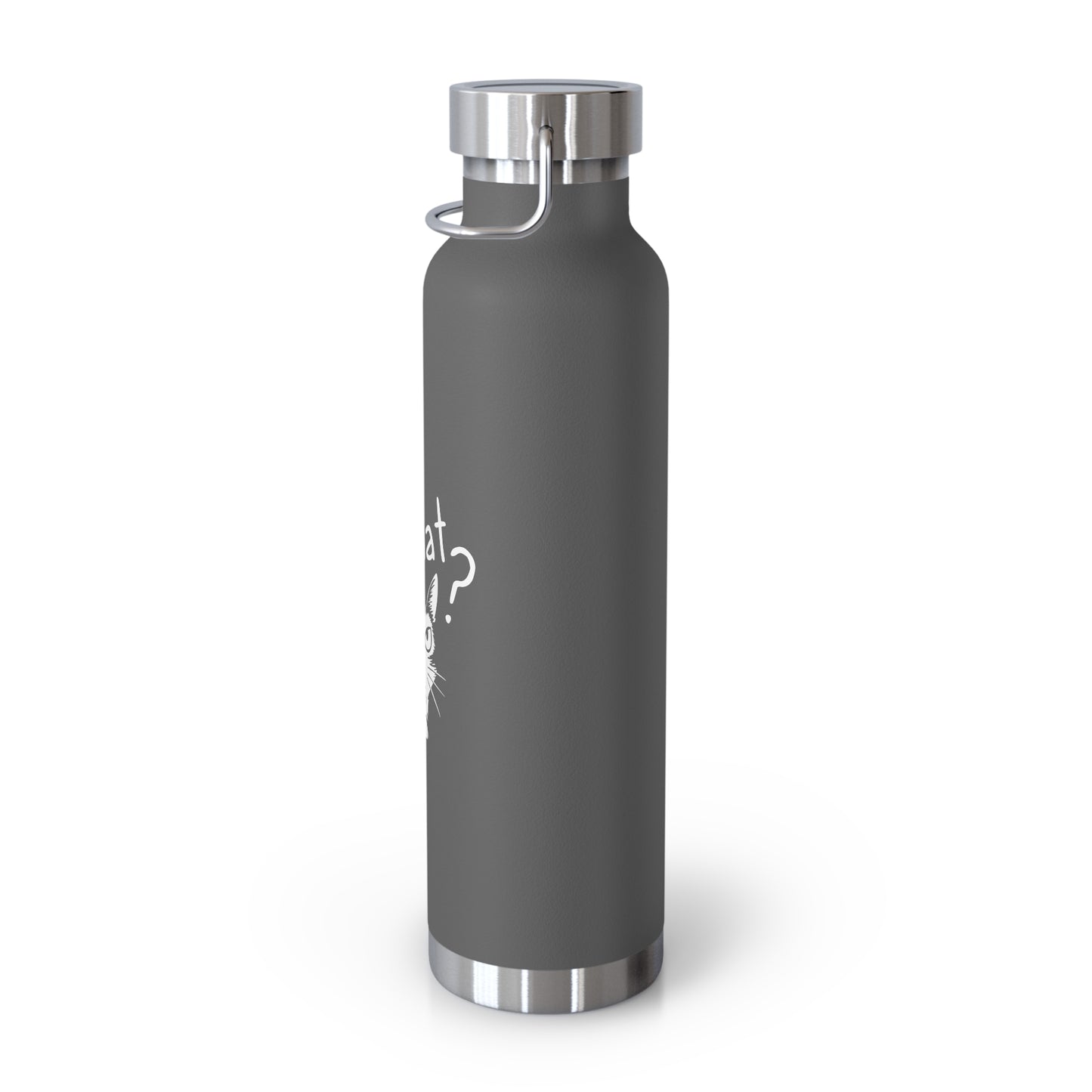 Gray water bottle with a silver cap on a white background
