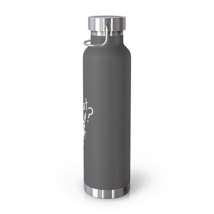 Gray water bottle with a silver cap on a white background