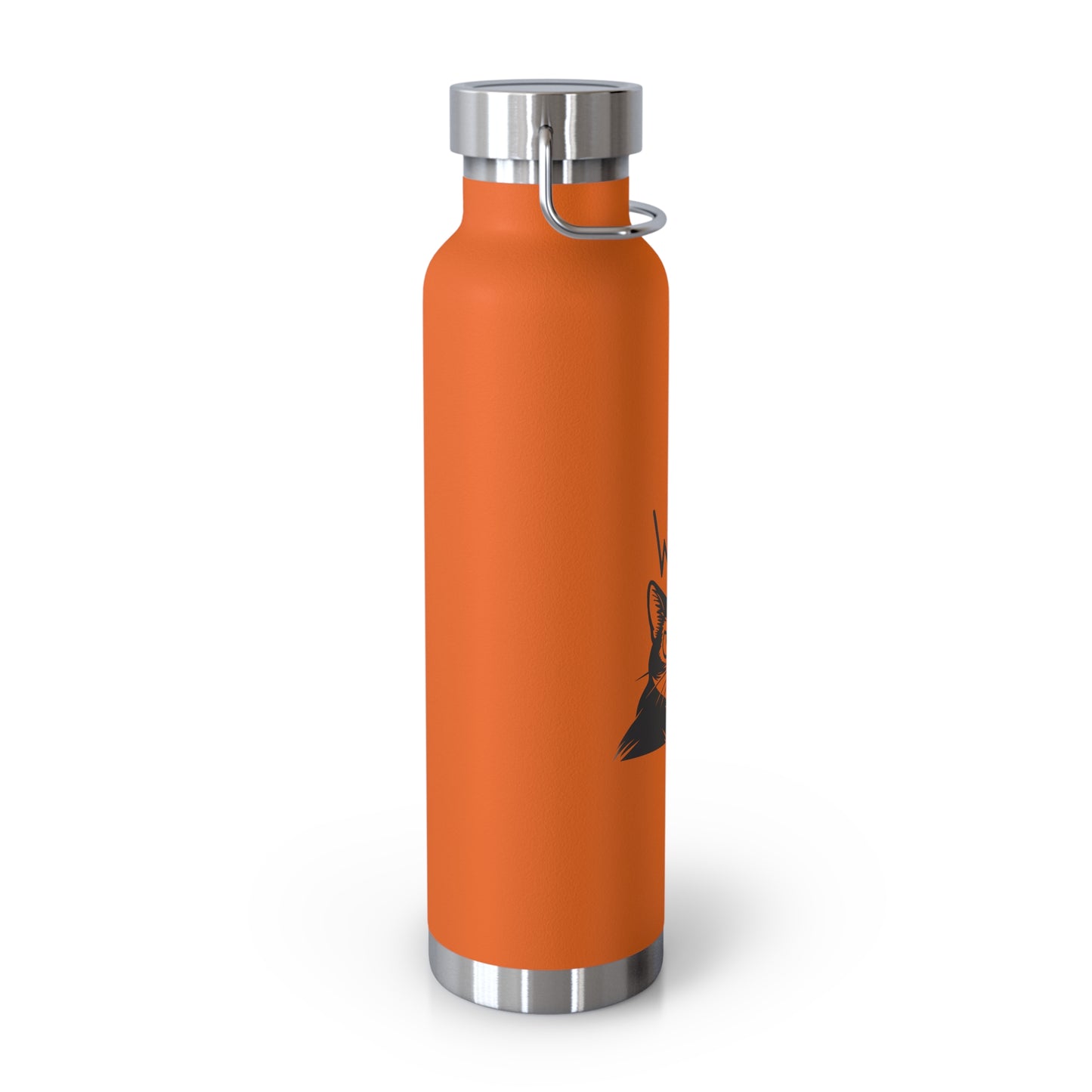 Orange water bottle with silver cap and base on a white background