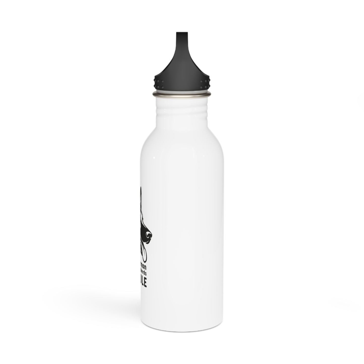 White water bottle with black cap on a white background