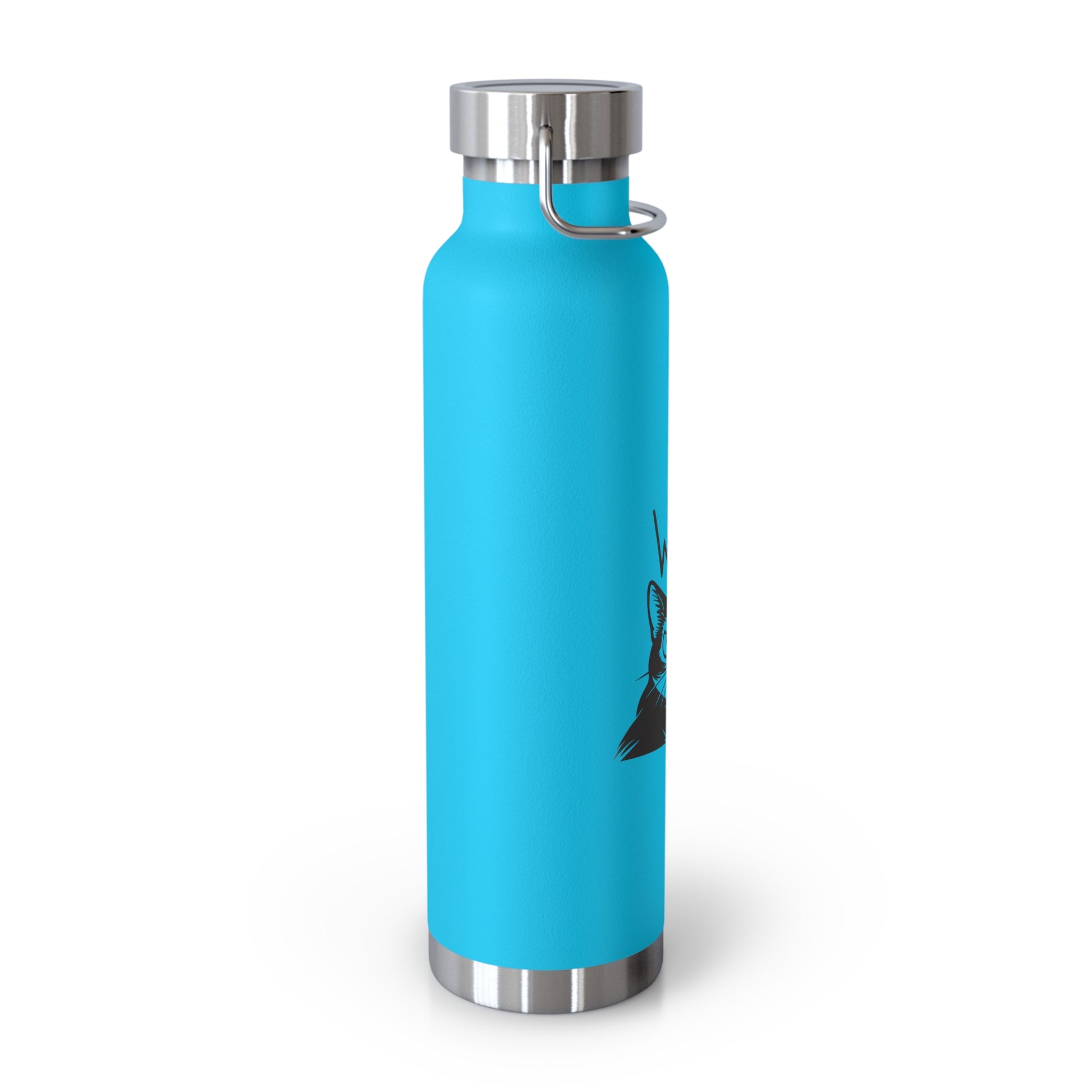 Turquoise water bottle with silver cap on a white background