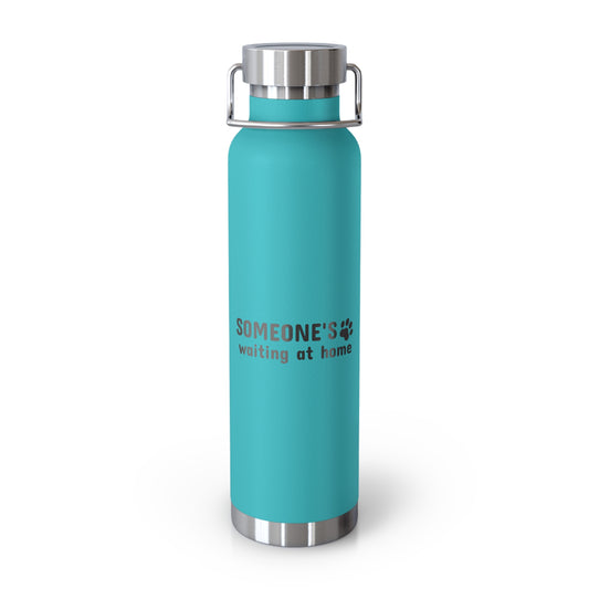 Turquoise water bottle with silver cap on a white background