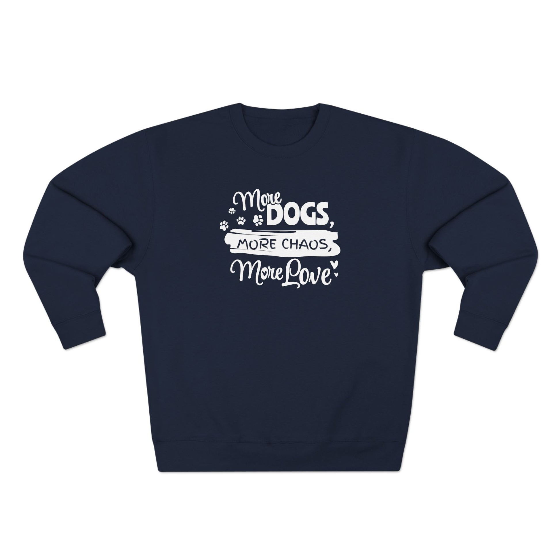 Navy blue sweatshirt with white text on a white background
