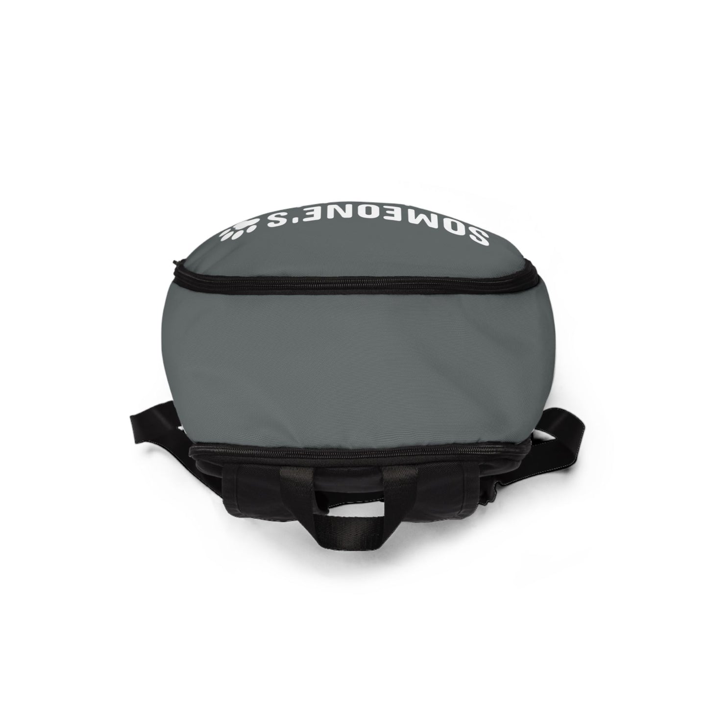 Gray backpack with black straps on a white background