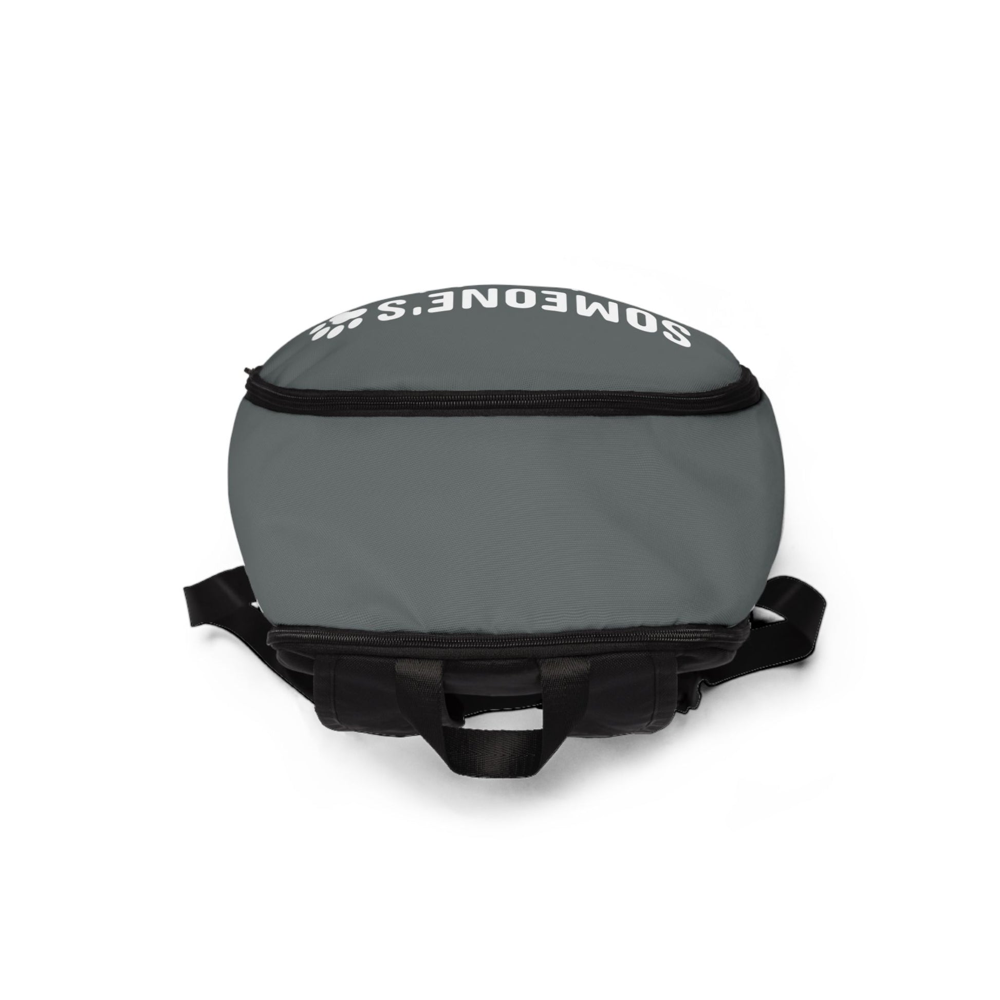 Gray backpack with black straps on a white background