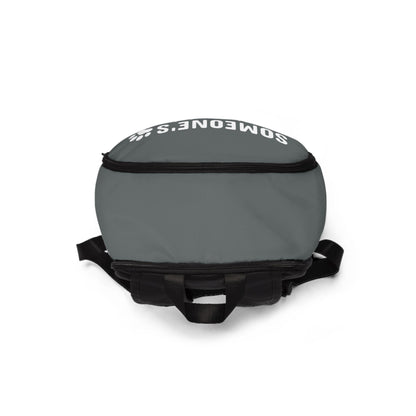 Gray backpack with black straps on a white background