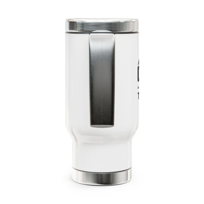 White tumbler with silver lid on a white background