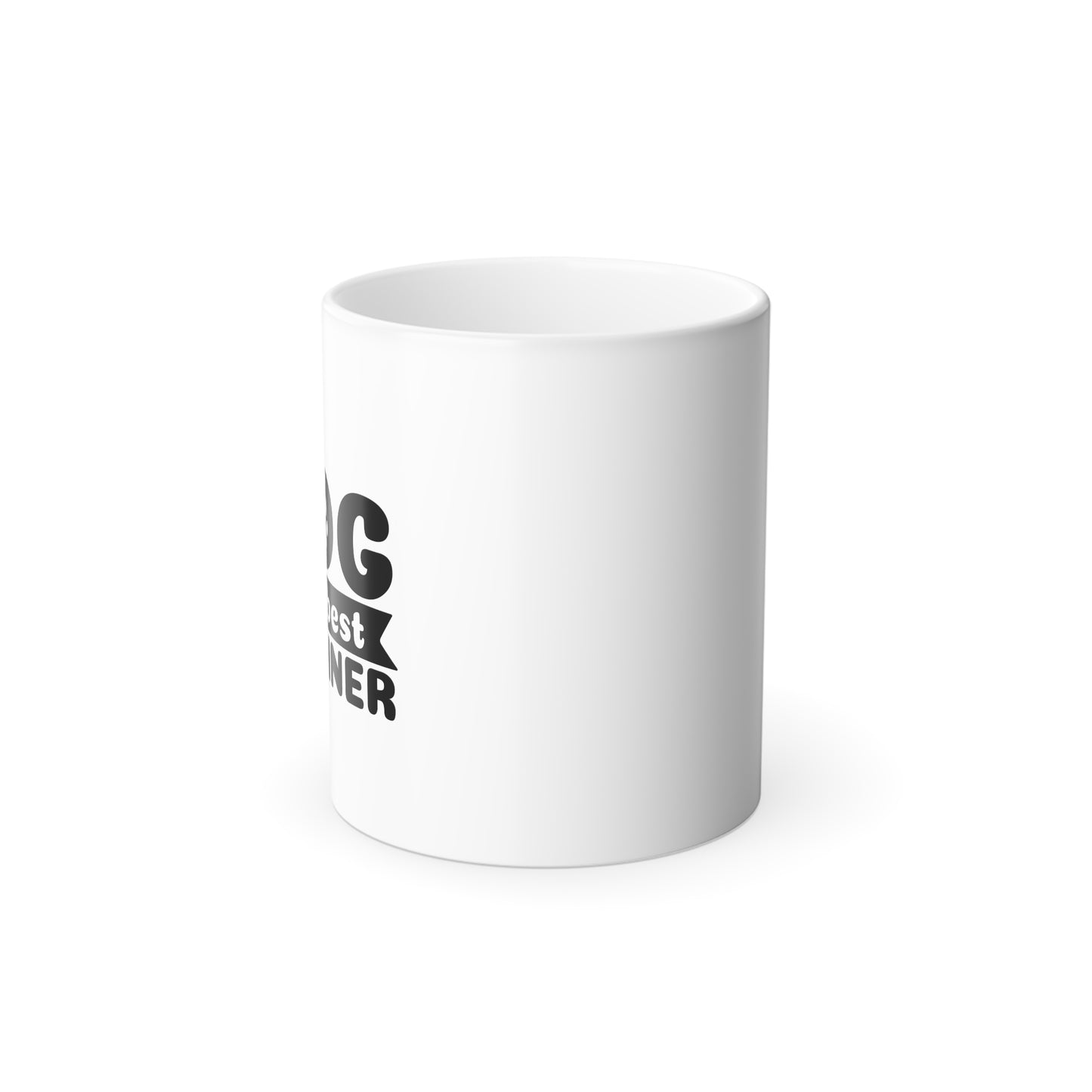 White mug with black text on a white background