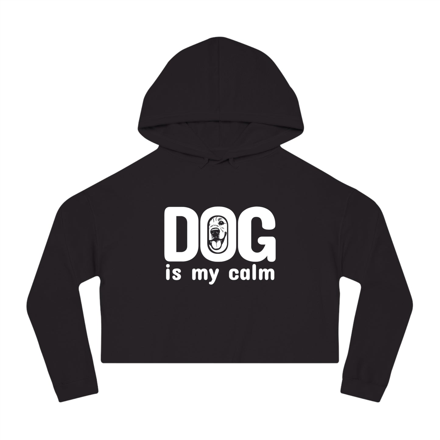 Black hoodie with 'DOG is my calm' text on a white background