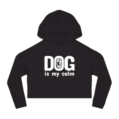 Black hoodie with 'DOG is my calm' text on a white background
