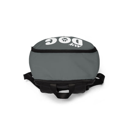 Gray bag with black straps on a white background