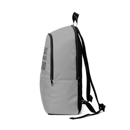 Gray backpack with black straps on a white background