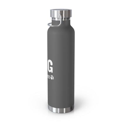 Gray water bottle with a logo on a white background