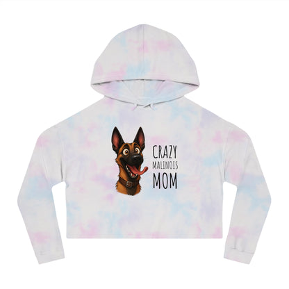 Tie-dye hoodie with a dog illustration and text on a white background