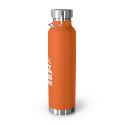 Orange water bottle with silver cap on a white background