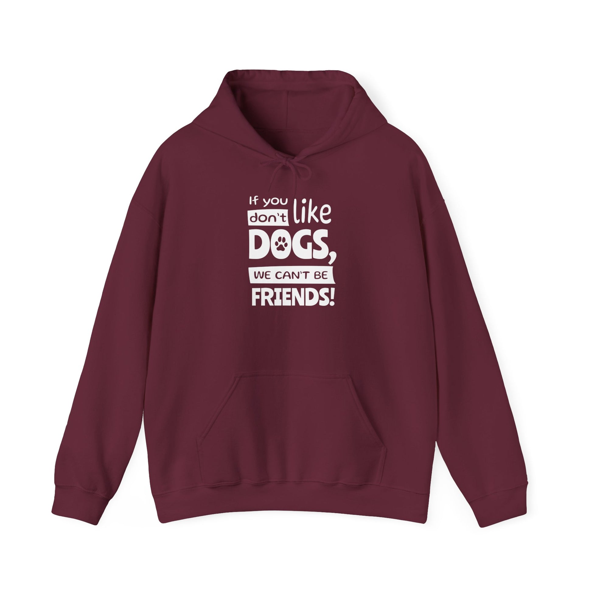 Maroon hoodie with white text on a white background