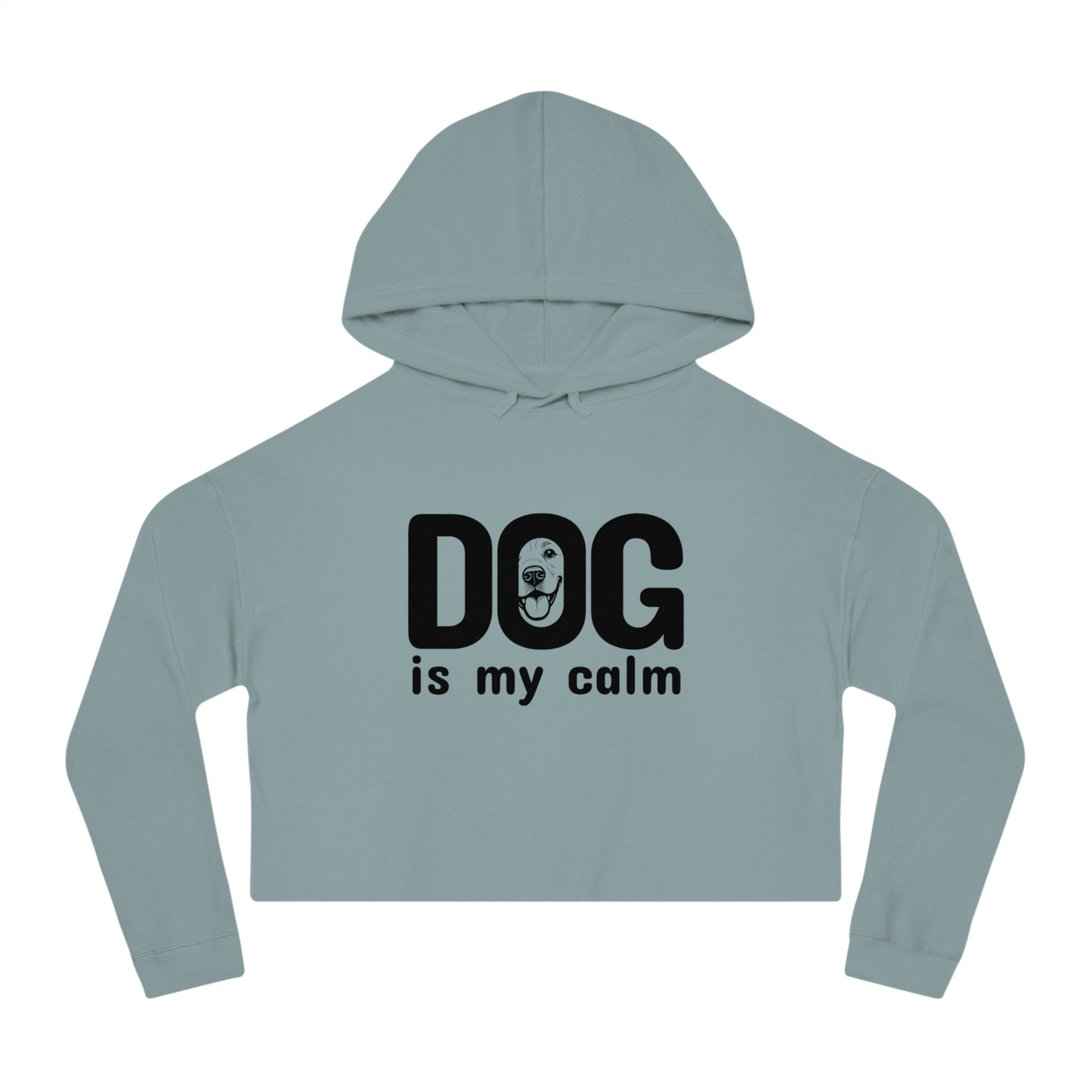 Light blue hoodie with 'DOG is my calm' text on a white background